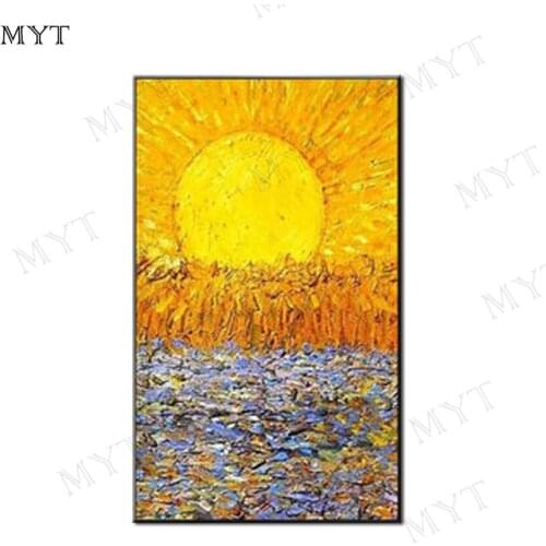 Frameless Best gift Hand Painted Wall Picture Abstract sunrise ont the sea Oil Painting on Canvas for Living room Home Decor