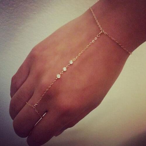 Bohemian Layered Rhinestone Bead Link Chain Bracelet Boho Joint Slave Finger Ring Bracelet for Women Girl Summer Beach Jewerly