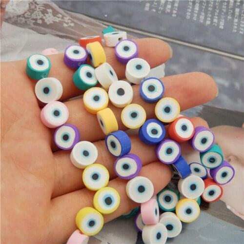 Julie Wang 40PCS 10mm Round Beads Polymer Clay Evil Eye Spacer Beads Random Color Bracelet Jewelry Making Accessory