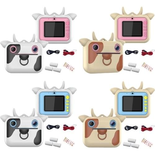 Kids Instant Print Camera Toy Children Cartoon Selfie Digital Camera with Print Paper 2.0 Inch IPS Screen Toddler Video Recorder