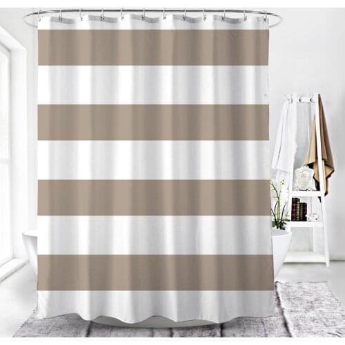 DUNXDECO Shower Curtain Bathroom Waterproof Cortinas Modern Classical Big Stripe Brown White Print Polyester Fabric Ridea