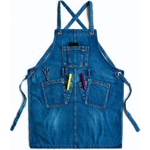 Apron Denim Home Kitchen Cooking Work Clothes Hair Stylist Barista Milk Tea Shop Baking Shop Men and Women