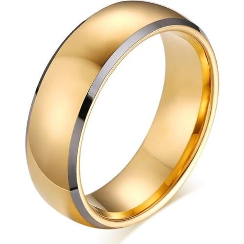 Hot Sale 8 mm Thin New Trendy Gold Tungsten Steel Men Ring Wedding Bands Bridal Sets Diy Party Souvenir Gift Jewelry Accessory