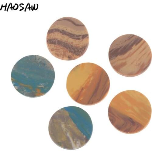 HA0SAW 6pcs/lot 27MM No Hole/Fashion Jewelry/Painting Color/Polymer Clay Beads/Chunky Coin Beads/Holiday Jewelry Making/Handmade