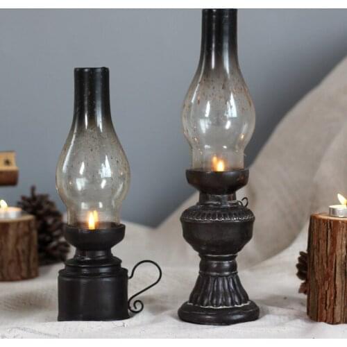 Homelily Creative Home Decoration Resin Candle Holder Crafts Nostalgic Kerosene Lamp Candlestick Retro Living Room Ornaments