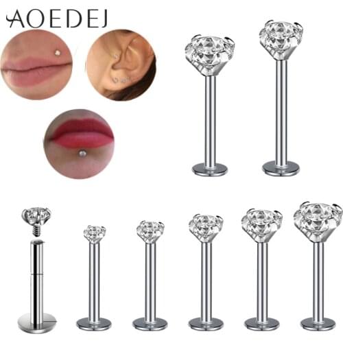 AOEDEJ 16G Crystal Labret Lip Piercing for Woman 8-10MM Stainless Steel Lip Piercing Stud Earring CartilageTragus helix Piercing