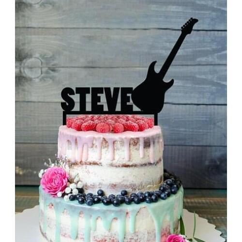 Personalized name Guitar love rocks birthday Acrylic cake toppers wedding christening baby shower baptism party decorations