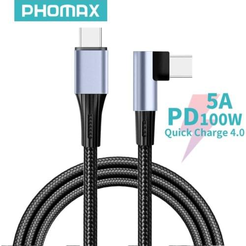 PHOMAX PD100W 5A USB Type-C Cable Fast Charging Data Cable 90 Degree Gaming Cable 1m 2m Quick Charge for Huawei Samsung Macbook