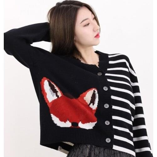 Korobov Korean Sweet Chic Women Sweaters Japanese V Neck Long Sleeve Cute Cardigans 2021 New Preppy Style Cartoon Cardigan