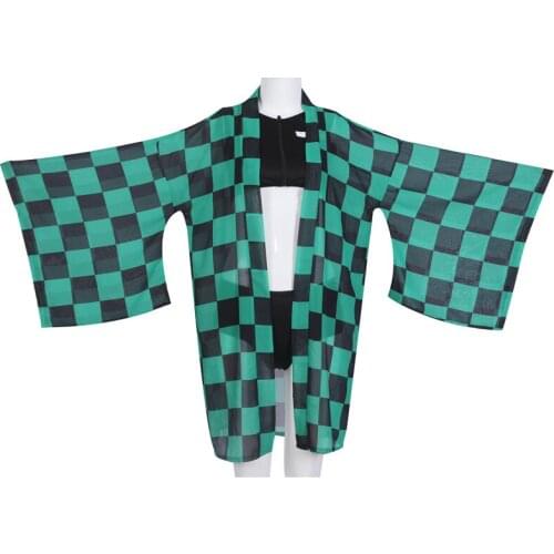 Demon Slayer Kamado Tanjirou Cosplay Two Piece Beach Swimsuit Lolita High Waist Lace Up Bathing Suit Swimwear with Kimono Yukata