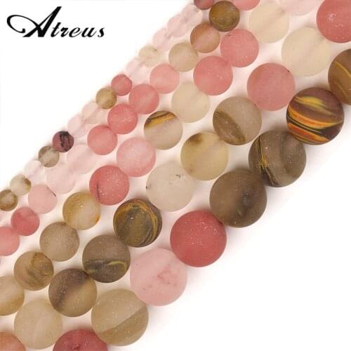 4-12mm Matte Colourful Fashion Atreus New Natural Stone Round Beads Watermelon Peel For Jewelry Making Suitable For Men Or Women