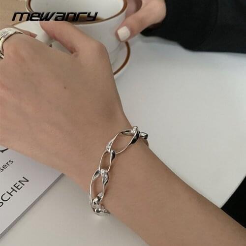 Mewanry 925 Sterling Silver Bracelet New Trend Punk Hip Hop Vintage Couples Irregular Thick Chain Jewelry Gift Party Accessories