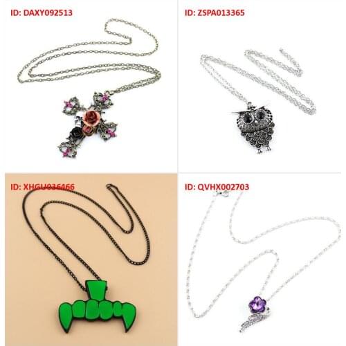 Fashion Jewelry Necklace Pendent Rose Skull Cross Silver Metal Owl Green Florescent Light Steampunk Teeth Purple Blue Pl