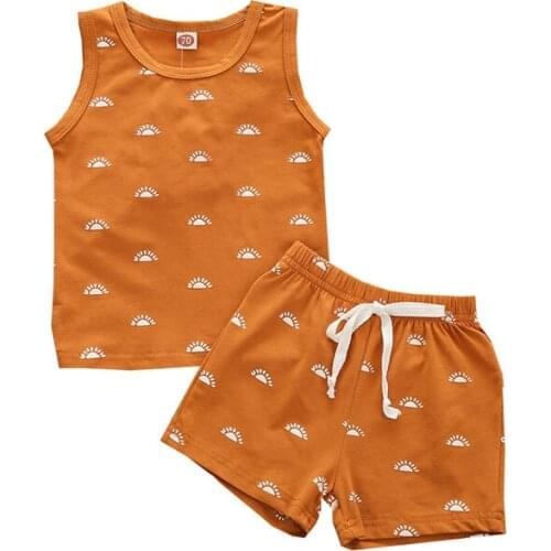 Fashion Baby Boy’s Casual Vest and Shorts Suit Sun Printed Sleeveless Tops and Short Pants 2021 Summer Boys Tracksuit Set