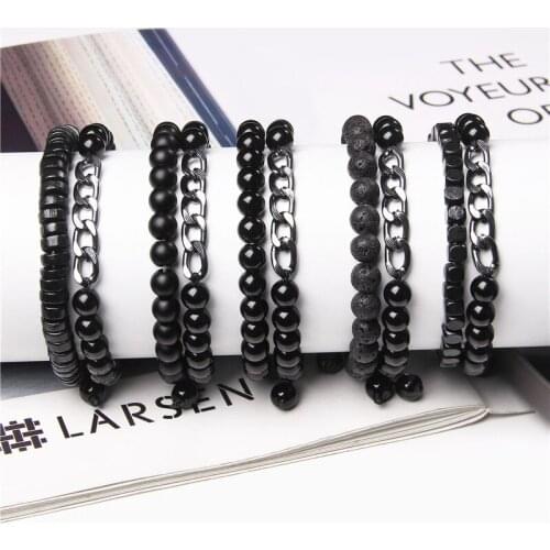 Men Chain Bracelet Natural Stone Black Onyx Beads Bracelets For Women Healing Classic Wrist Jewelry Gift Punk Braided Bracelet
