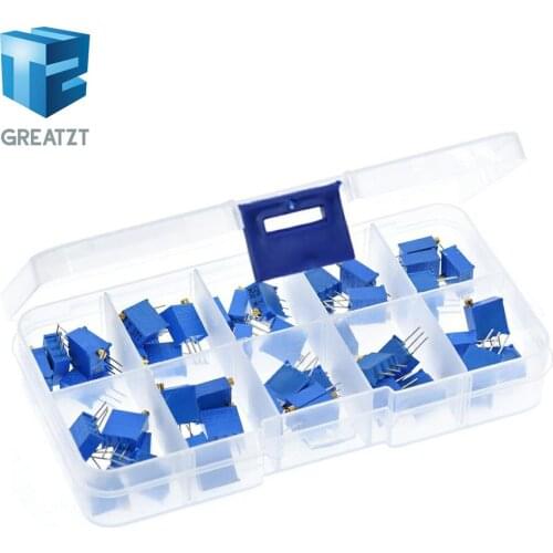 50Pcs 3296W Multiturn Trimmer Potentiometer Kit High Precision 3296 Variable Resistor 500R 1K 2K 5K 10K 20K 50K 100K 200K 1M