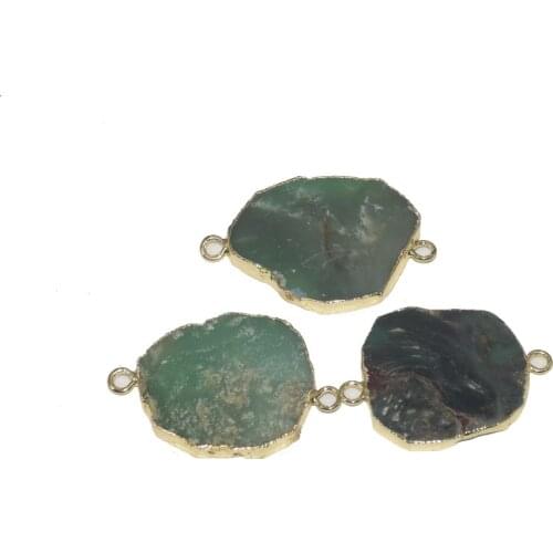 Natural Slice Chrysoprase Irregular connector femme 2019 Green Raw Vintage Gold bezel Big stone pendant for women accessories