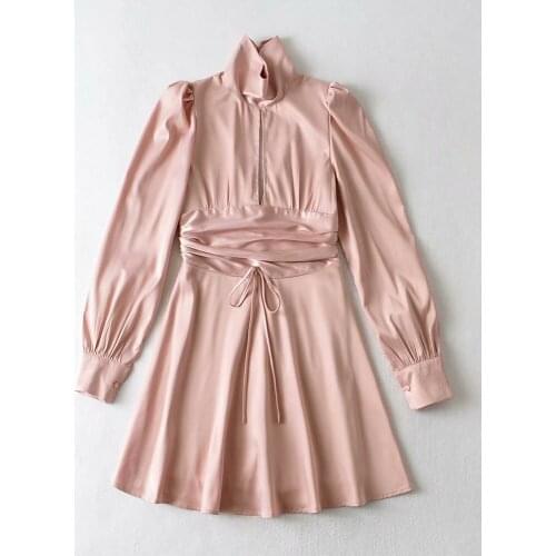 2021 Autumn New Blogger Pleated Bubble Sleeves Backless Waist Sexy Dress DLQZ1876