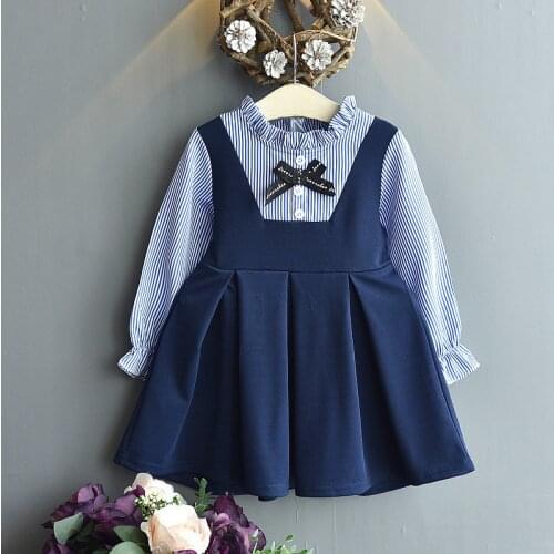 Girls Autumn New Dress 2020 Summer Korean Temperament Dress Fake Two Striped Long Sleeve Dress Children Clothes Girls‘ Clothing