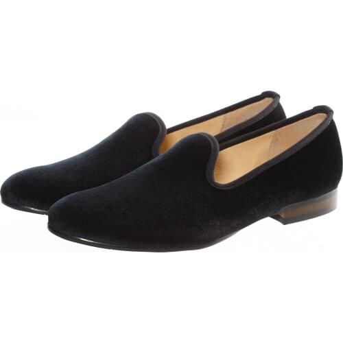 New Handmade Mens Plain Velvet Shoes Black Velvet Loafers Mens Flats Smoking Slippers Prom Dress Shoes Plus Size US 13
