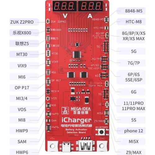 Qianli MEGA-IDEA ICharger Battery Activation Detection Board for IPhone 6 7 8 P X XS 11 Pro Max Samsung HUAWEI Charging Tester