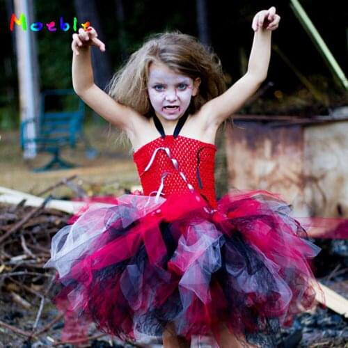 Halloween Red Vampire Girls tutu Dresses Children Kids Halloween Christmas Costume Handmade Ball Gown Dresses for Party Festival