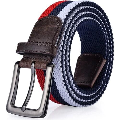 Brand Needle Buckle Mens Tactical Belts Elastic Stretch Braided Belt Men Women Jeans Pants Casual Color Stripes Canvas Belt Men