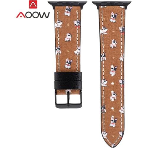 Genuine Leather Strap for Apple Watch iwatch 6 5 4 3 2 SE 38mm 42mm 40mm 44mm Lovely Dog Men Women Replacement Wrist Band Belt