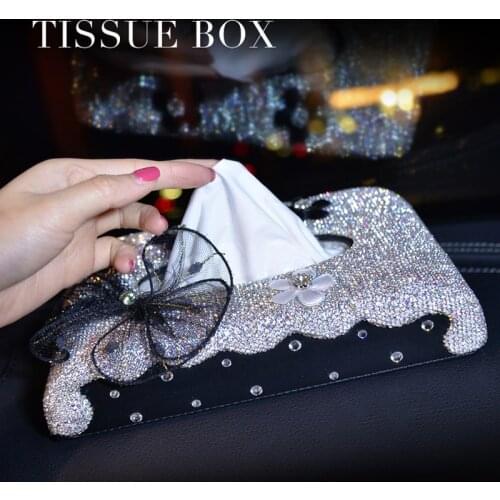 Luxury Car Tissue Box Rhinestone Diamond Auto Tissue Holder Block-type Tissue Box Car Styling Bow Crystal Diamante Bling Cover