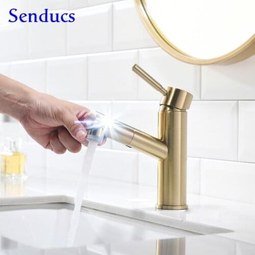 Touch Basin Faucet Senducs Pull Out Bathroom Faucet Quality Stainless Steel Gold Bathroom Basin Faucet Sensor Gold Bathroom Tap