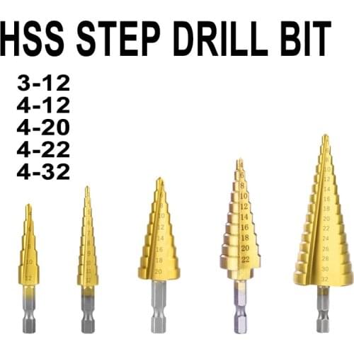 HSS Titanium Coated Step Drill Bit High Speed Steel Metal Wood Hole Cutter Carpentry Woodworking Tool 3-12mm 4-12mm 4-20mm