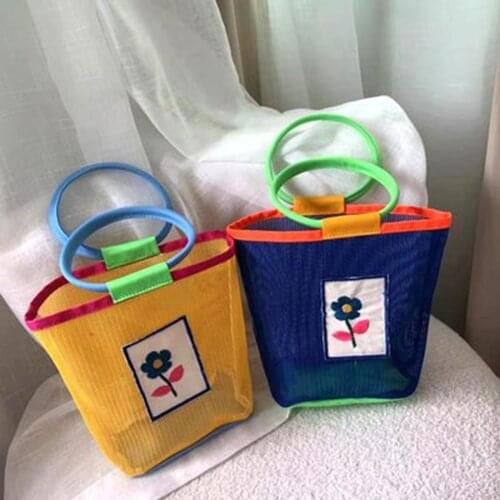 Net Yarn Tote Bag Small Flower Fashion Hollow Shopping Bag Reusable Grocery Bags Organizer Handbag Female Wrist Bag