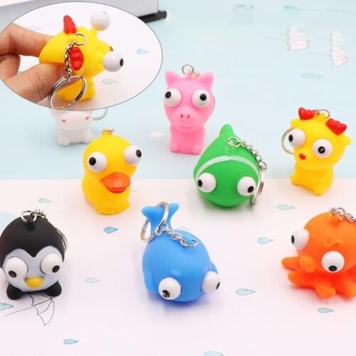6 Pieces/Lots Squeeze Toys Decompression Artifact Small Animals Pressure Relief Keychain Vent Toy Burst Eyes Animals for Kids