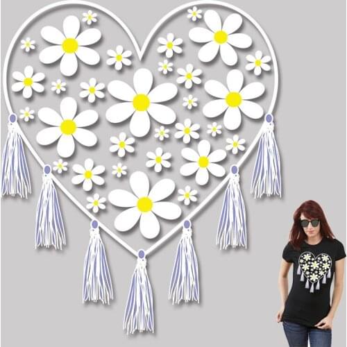 Daisy Heat Transfer PVC Patch stickers t shirts Stickers Printed Decoration Washable Cheap Applique on Clothes