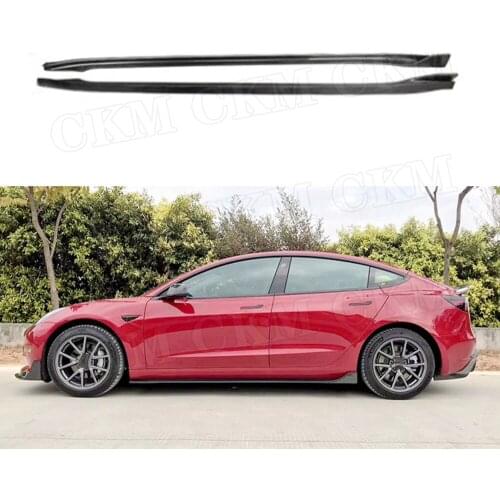 Dry Carbon fiber Side Skirts for Tesla Model 3 2018 2019 2020 Side Bumper Extension Aprons Car Styling