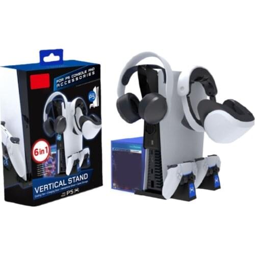 H054 2-in-1 Cooling Fan with Headset Holder Compatible w/ PS5 Disc