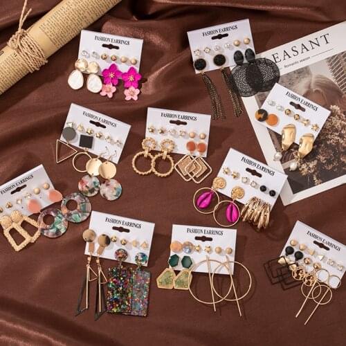 Vintage Tassel Acrylic Earrings For Women Bohemian Earrings Set Geometry Drop Earring 2020 Brincos Female Fashion Jewelry Gift