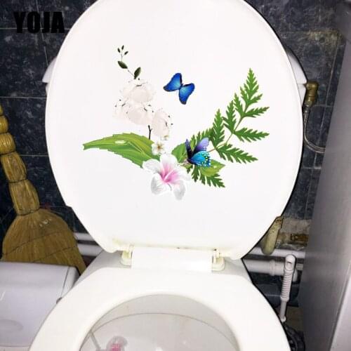 YOJA 23.8X19.4CM White Hibiscus Butterfly Classical Art Bedroom Wall Sticker Mural Fashion Toilet Decal WC Decor T1-2301
