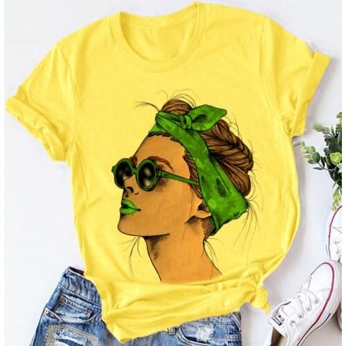 Yellow Plus Size T-shirt Women Summer Vogue Print Lady Casual T Shirt Tops Harajuku Streetwear Short Sleeve Tshirt,Drop Ship