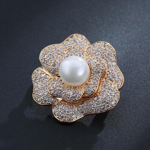Red Trees Brand Fashion Flower hijab Pins For Women Luxury AAA Cubic Zirconia Suit Pins And Broach New Year Gift Drop Shipping