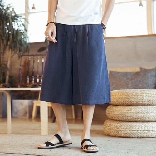 Plus Size Male Wild-leg Loose Pants Summer black white blue 9 color Cotton linen Trousers M-6XL 7XL wide Crotch Harem Pants