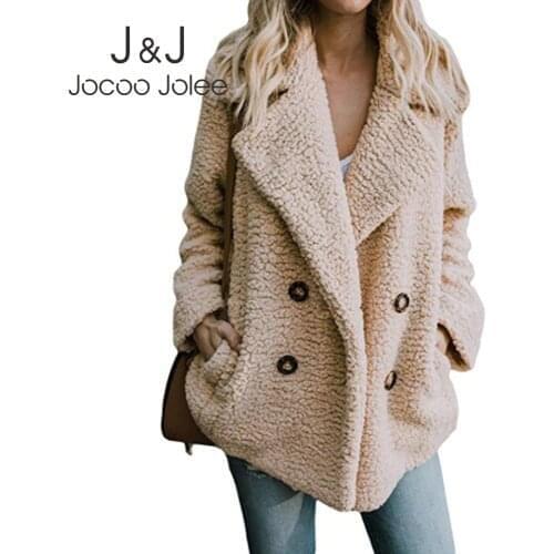 Jocoo Jolee Women Casual Teddy Coat Female Autumn Winter Warm Faux Fur Coat Soft Fluffy Fleece Jackets Outwear Plus Size 5XL