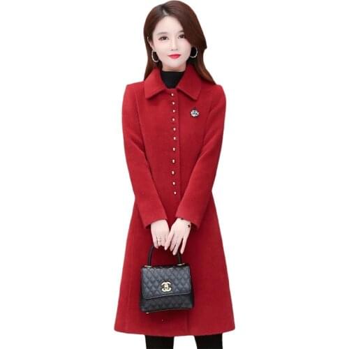 Winter Woman Coats Winter High-end Gold Mink Woolen Coat Womens Mid-Long Winter New Slim Doll Collar Elegant Mink Wool Outwear