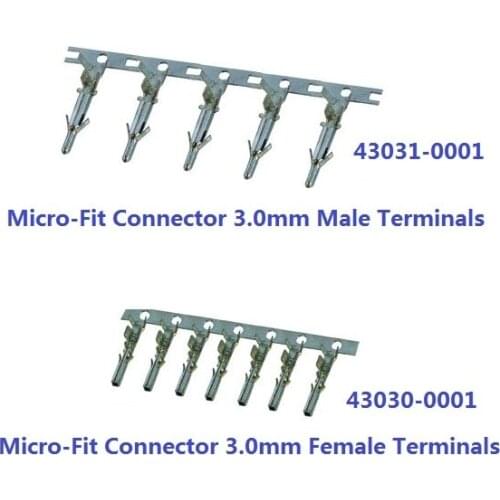100 Pcs Micro-Fit 3.0 MM Connector Female 43030-0001 / Male Terminal Pins 43031-0001