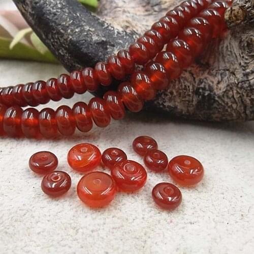 20pcs/lot Natural Stone Charm Beads 6x3mm 8x4mm Flat Round Red Agates Spacer Beads for DIY Beading Jewelry Making Findings