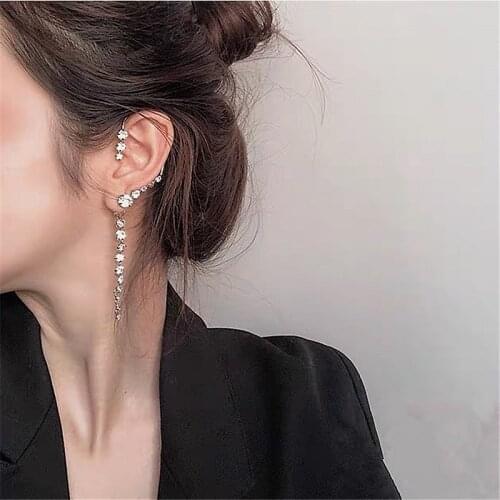2020 Shiny Drill Arc Ear Hanging Clip Earrings Single New Korean Rhinestone Earrings for Women Minimalist Ear Cuff