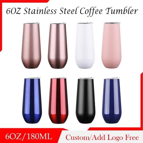 6oz Wine Tumbler Champagne Beer Stainless Steel Glass Thermos Insulated Mug Christmas Cup For Party Gift with Custom Logo