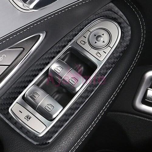 Accessories For Mercedes Benz W205 C Class C200 C300 C180 GLC GLC260 2015 2016 Carbon Fiber Window Glass Switch Trim Car Styling
