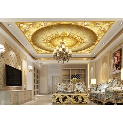 Home Decoration 3d ceiling murals wallpaper European Golden Flower 3D Ceiling wallpaper 3d ceiling