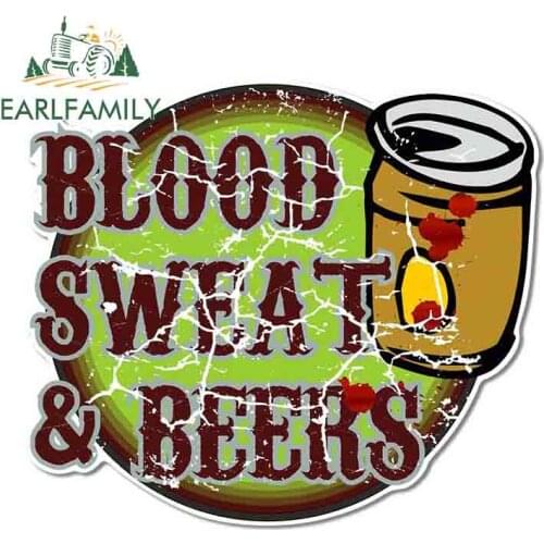 EARLFAMILY 13cm x 11.3cm Distressed Aged Blood Sweat Beers Funny Design for Rat Look Vinyl Car Sticker Decal
